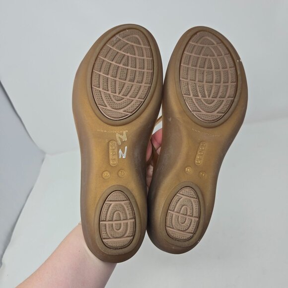 Crocs womens sz 9 brown gold tone Isabella mini wedge slide sandal jelly straps - Picture 6 of 10